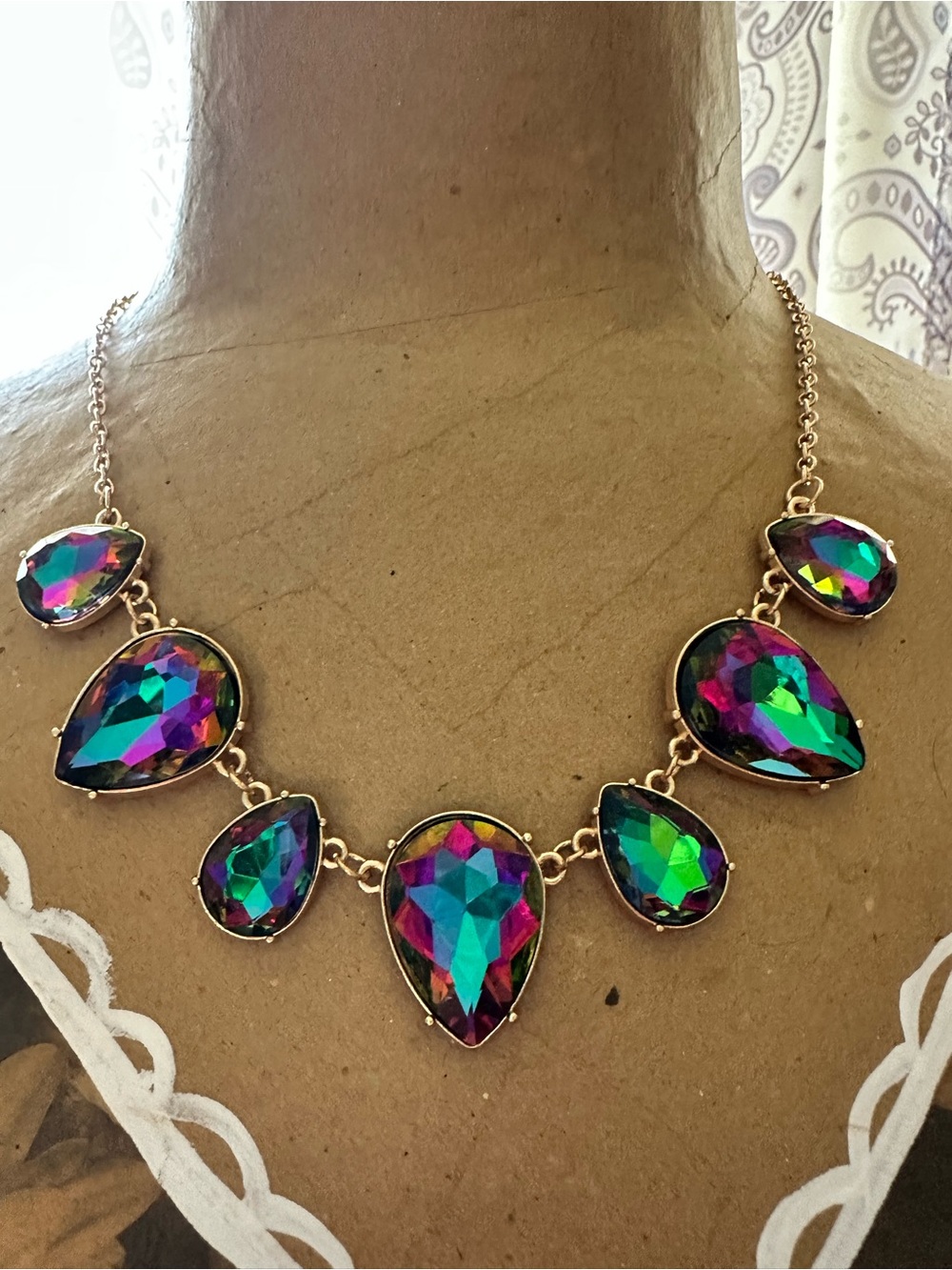 Source Unknown Iridescent Teardrop Necklace - Multicolor on Gold